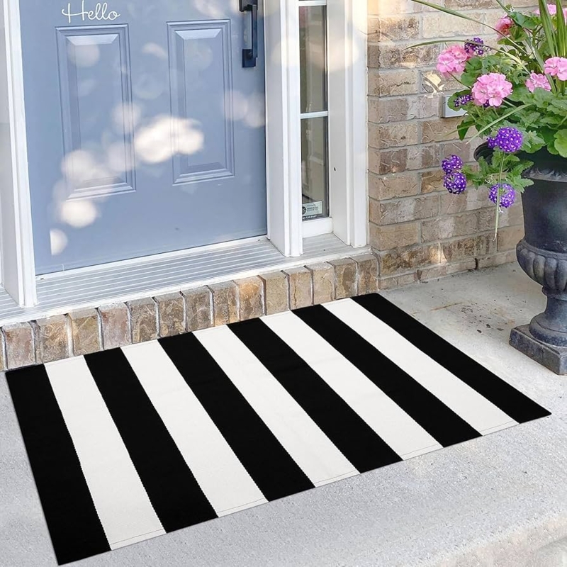 Doormat, Bold Striped Woven Fabric, Outdoor Entryway Rug Ideas