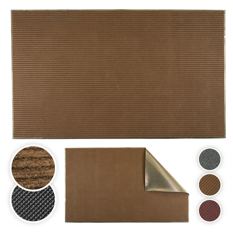 Doormat, Brown Ribbed Surface, Low Profile Design, Weatherproof Indoor Outdoor.