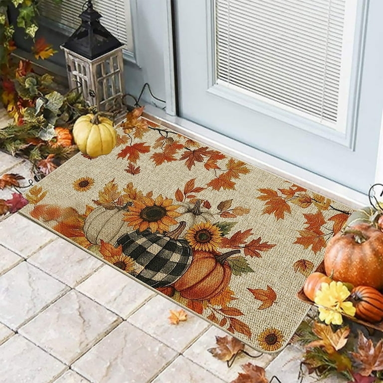 Doormat Buffalo Check Pumpkin Print Sunflower Accents (56)