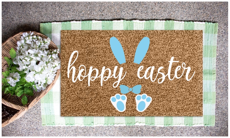 Doormat Bunny Ears Graphic With Layered Rug Styling And Script Typography
