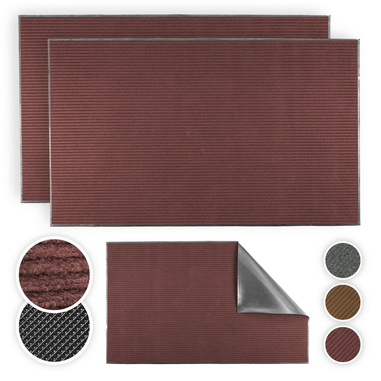 Doormat, Burgundy Ribbed Surface, Non-Slip Backing, All Weather Entryway.