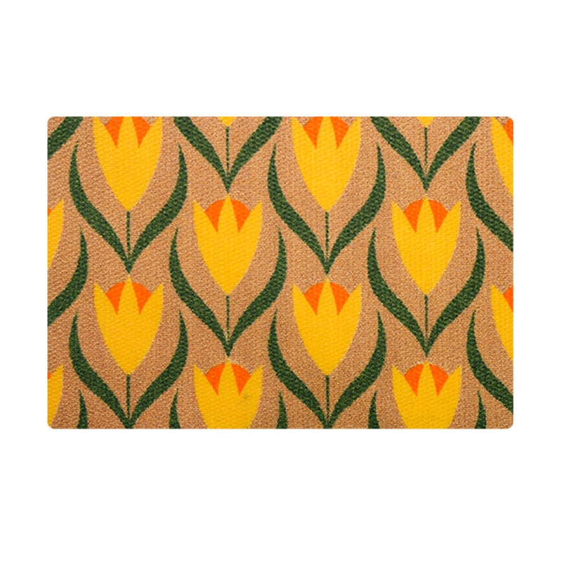 Doormat Buttercup Motif Coir Texture Rounded Corners Retro Floral Mat