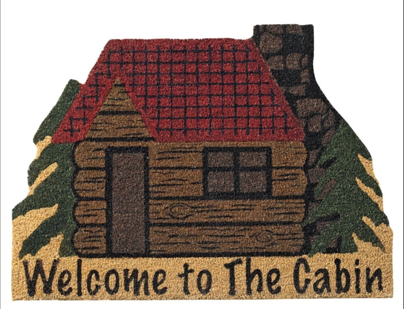 Doormat Cabin Shape Coir-Like Texture "Welcome to the Cabin" Inscription