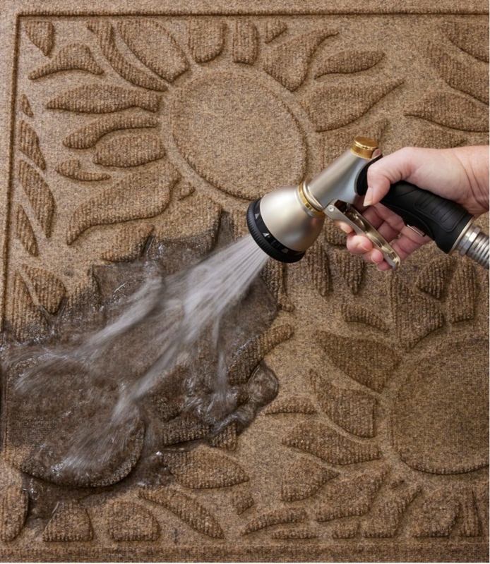 Doormat, Camel Embossed Sunflower Pattern, Water Resistant Texture