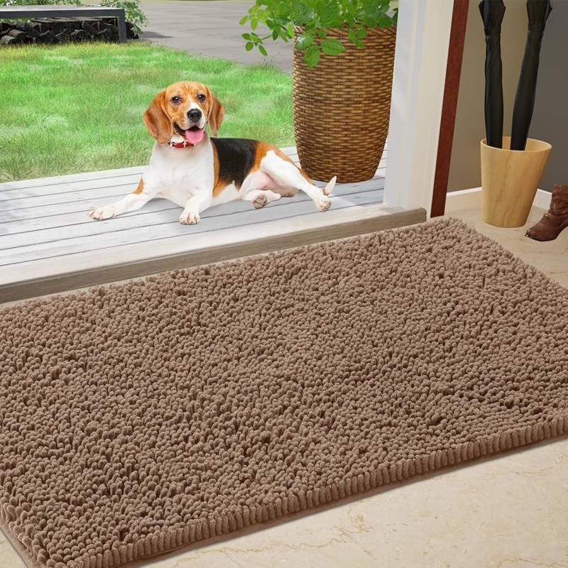 Doormat Camel Tan Plush Chenille Noodle Texture High Pile