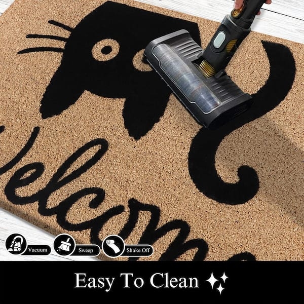 Doormat Cat Silhouette Welcome Script Coir Material Whimsical Farmhouse