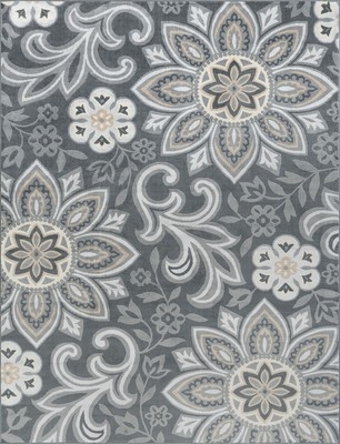 Doormat Charcoal Gray Floral Mandala Print Low Pile