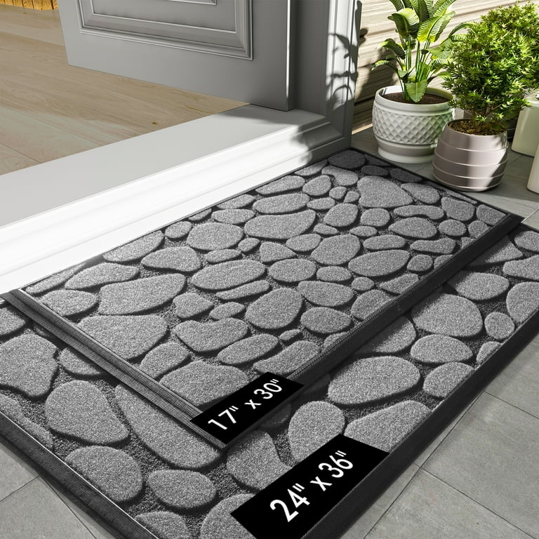 Doormat, Charcoal Grey Pebble Pattern, Raised Texture, Waterproof.