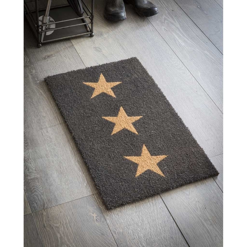 Doormat Charcoal Grey Three Vertical Stars Rustic Modern Entryway