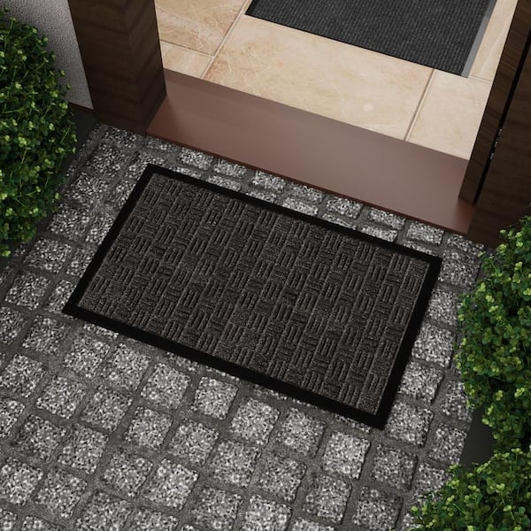 Doormat Charcoal Woven Texture Raised Border Matte Finish Modern