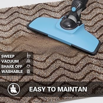 Doormat Chevron Pattern Beige Brown Low Profile Washable Heavy Duty