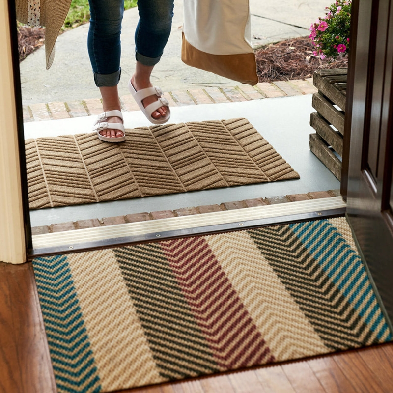 Doormat, Chevron Pattern Multi Color Stripes, Eco Friendly Porch Doormat
