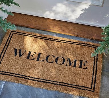 Doormat Classic Welcome Coir Mat, Bold Serif Text, Double Border Frame