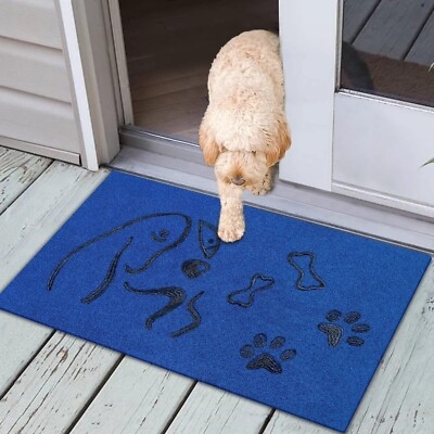 Doormat Cobalt Blue Dog Themed Graphics Embossed Designs Whimsical