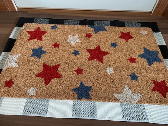Doormat Coir Scattered Patriotic Stars Layered Design Farmhouse