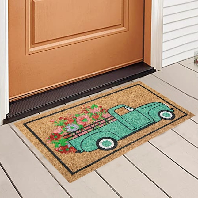 Doormat Coir Truck Graphic Floral Design Farmhouse Porch Decor