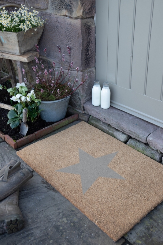 Doormat Cottagecore Rustic Central Grey Star Motif Entryway Rug