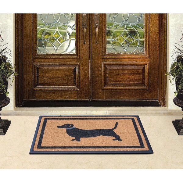 Doormat Dachshund Silhouette Black Border Coir Texture Classic
