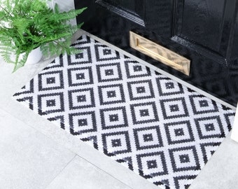 Doormat Diamond Pattern Black And White Geometric Modern Entryway Decor