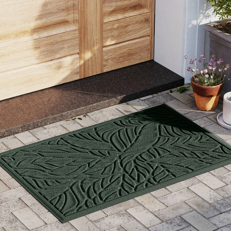 Doormat Embossed Leaf Texture Forest Green Tropical Leaf Pattern Doormat