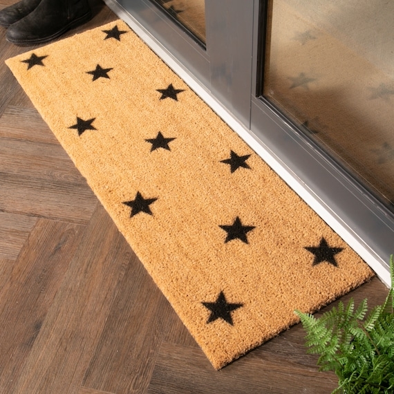 Doormat Extra Long Coir Black Scattered Stars Modern Farmhouse