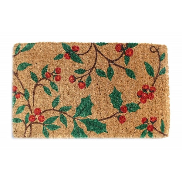 Doormat Festive Holly Berry Mat with Red Berries and Natural Coir Fibers