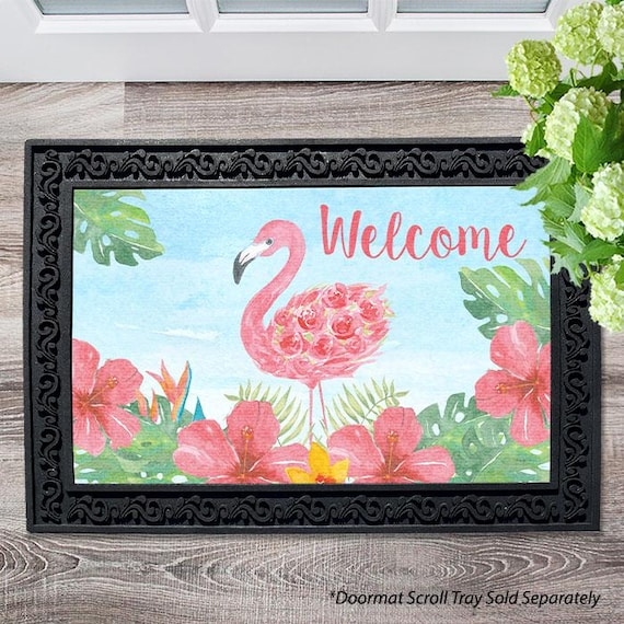Doormat Flamingo Graphic Watercolor Hibiscus Scroll Tray Frame Welcome Mat