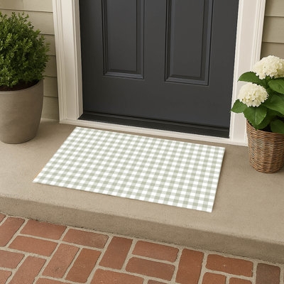 Doormat, Gingham Pattern, Low Profile, Light Gray, Modern Farmhouse