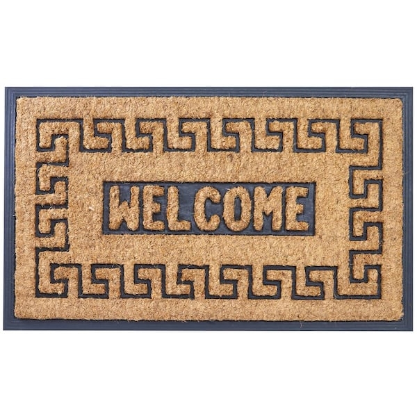 Doormat Greek Key Border Embossed Text Classic Coir