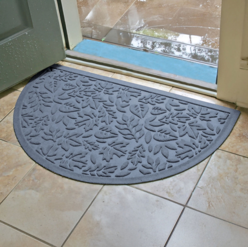 Doormat Grey Embossed Leaf Pattern Botanical Motif Transitional