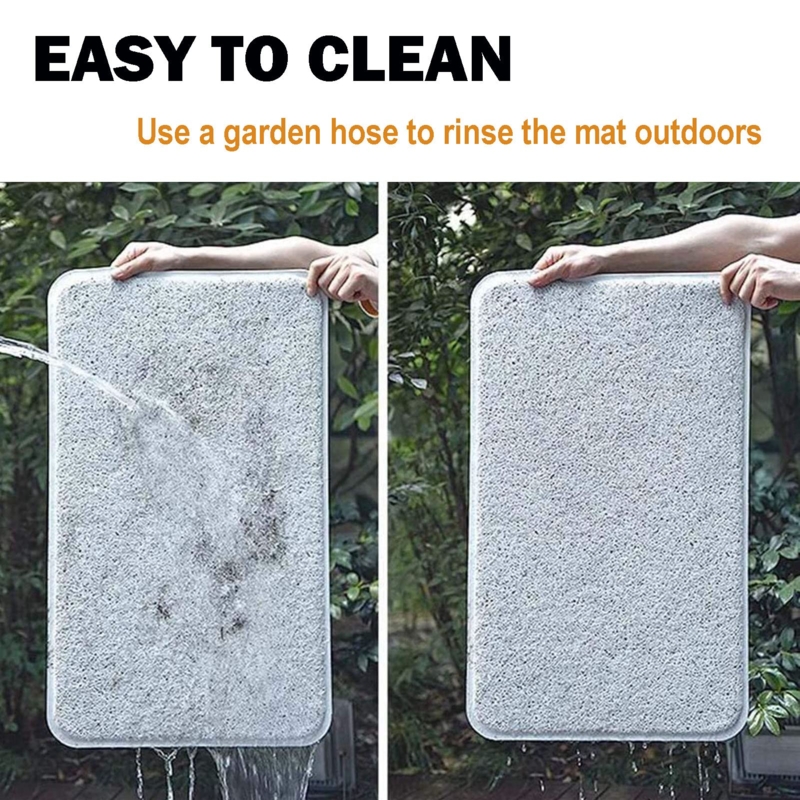Doormat, Grey Loofah Texture, Rinse Clean, Easy-To-Clean Entrance Rug