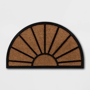 Doormat Half Moon Coir Mat with Black Rubber Sunburst Pattern