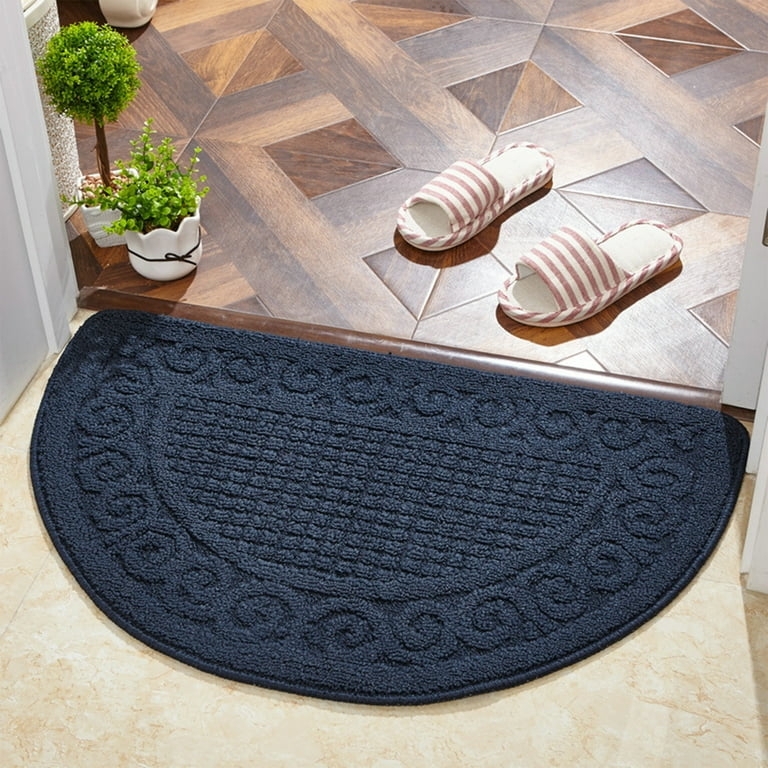 Doormat Half Moon Navy Blue Embossed Scroll Border