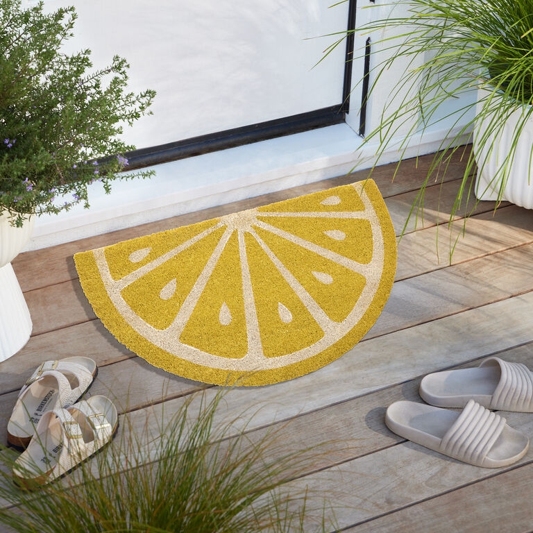 Doormat Half-Round Lemon Slice Shape Coir Fiber Cheerful Entry Mat