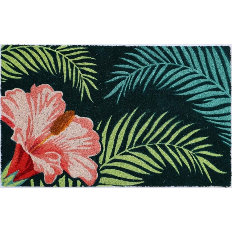 Doormat High Contrast Hibiscus Flower Coir Tropical Hibiscus Welcome Mat