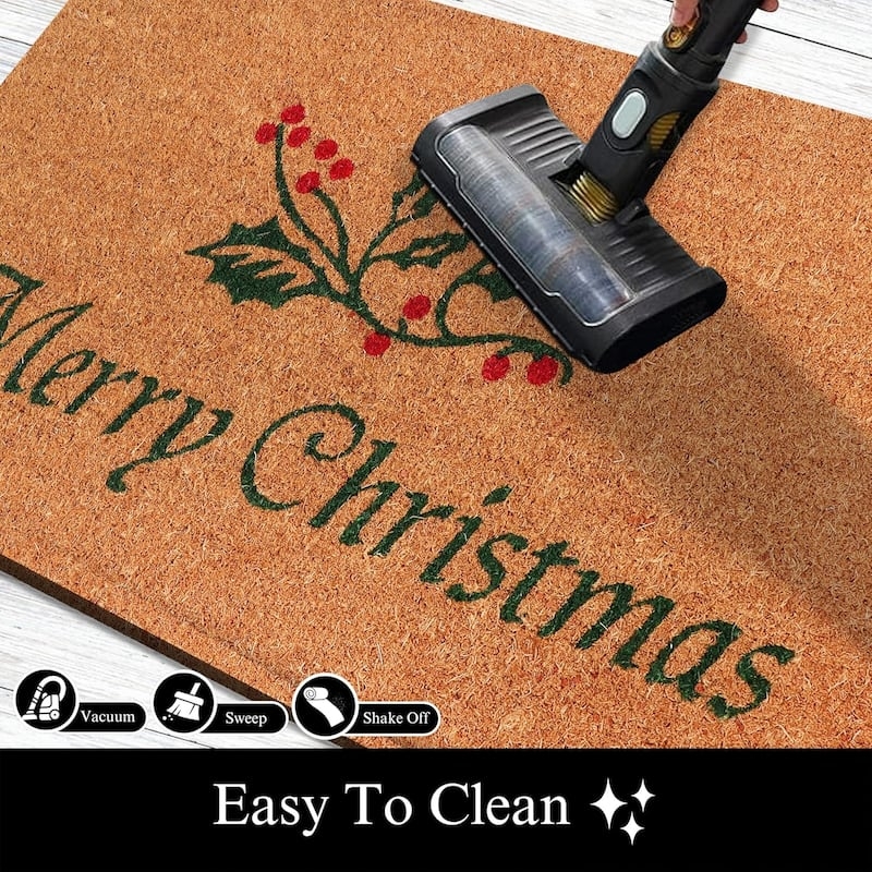 Doormat Holiday Graphic Merry Christmas Natural Coir Festive Decor
