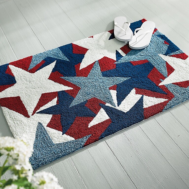 Doormat Hooked Texture Overlapping Stars Navy Red White Americana