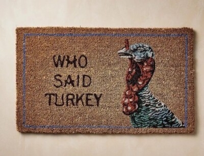 Doormat, Humorous Text, Turkey Illustration, Thin Border, Rustic Coir