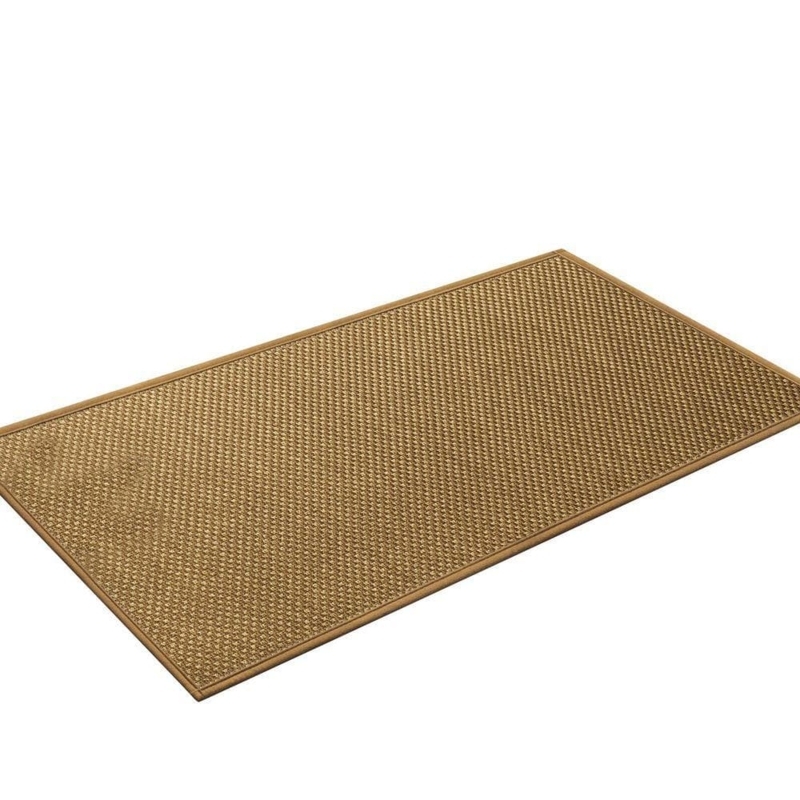 Doormat in Mustard Yellow with Woven Grid Texture, Low Profile Design