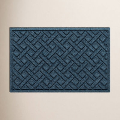 Doormat Lattice Weave Pattern Navy Blue Raised Border