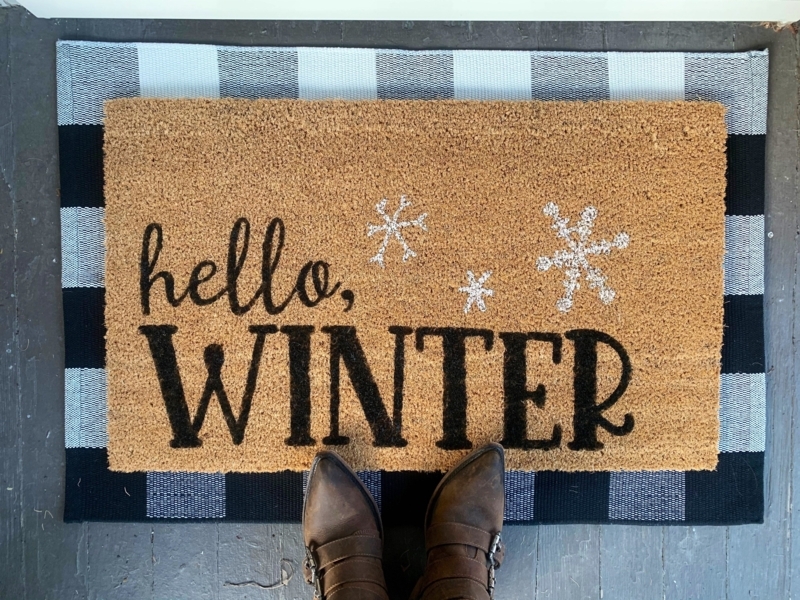 Doormat Layered Buffalo Check Coir Mixed Script Typography