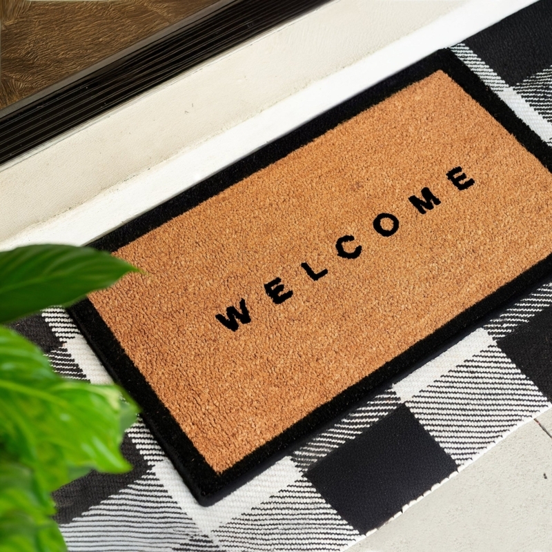 Doormat Layered Rug Styling Black Checkered Pattern Farmhouse