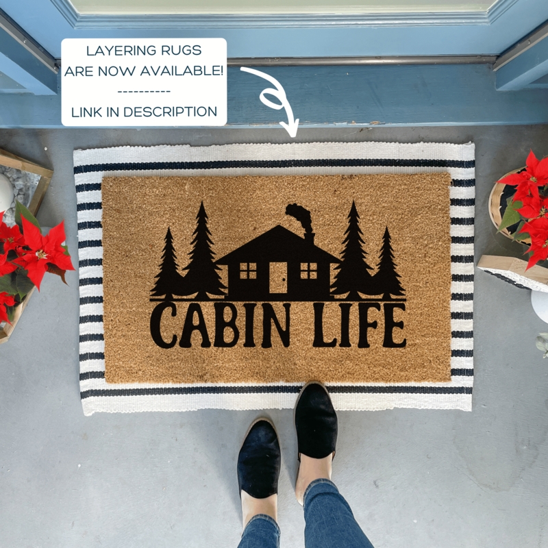 Doormat Layered Rugs "Cabin Life" Graphic Coir Striped Pattern Rustic