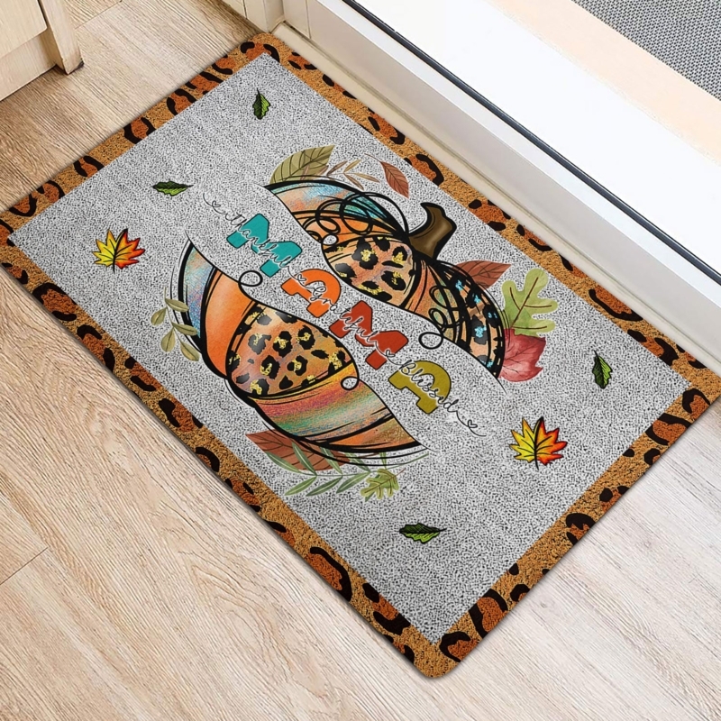 Doormat, Leopard Print Border, "Mama" Pumpkin Graphic, Rubber-Like