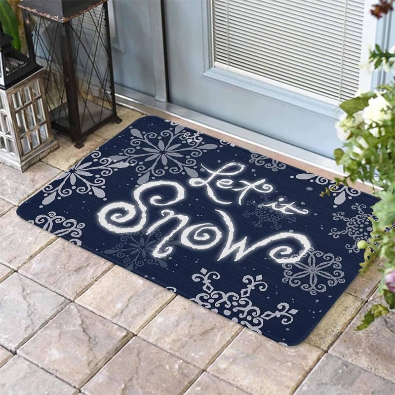 Doormat Let It Snow Typography Navy Blue Snowflake Pattern