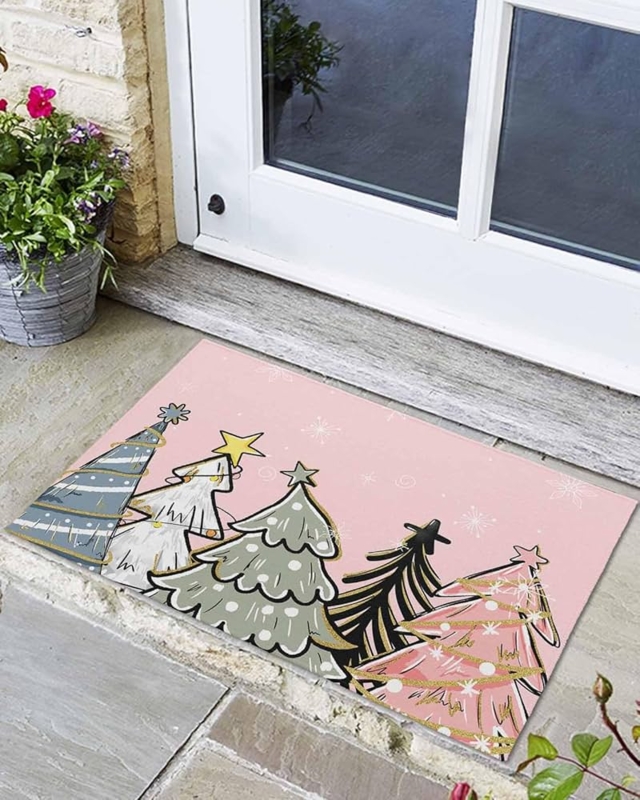 Doormat Light Pink Abstract Tree Motif Whimsical Modern