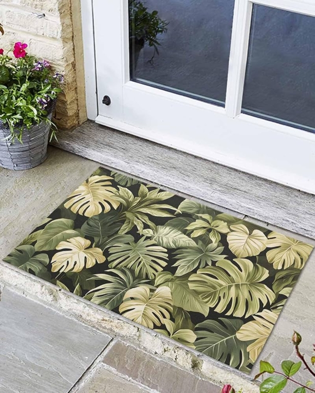 Doormat Low Profile Height Lush Greenery Theme Low Profile Entryway Rug