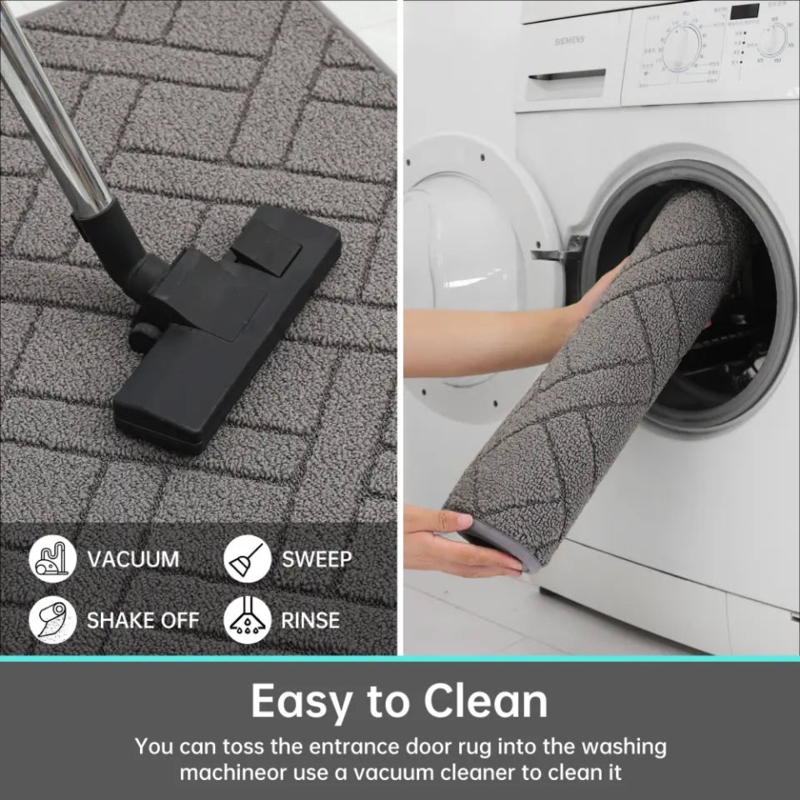 Doormat Machine Washable Charcoal Grey Geometric Texture Low Profile