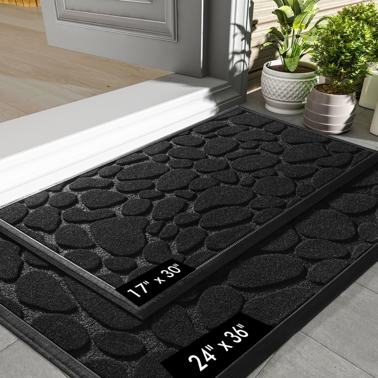 Doormat, Matte Black Pebble Texture, Low Profile, Modern Minimalist.