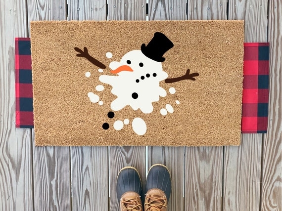 Doormat Melted Snowman Design Coir Whimsical Graphic Print
